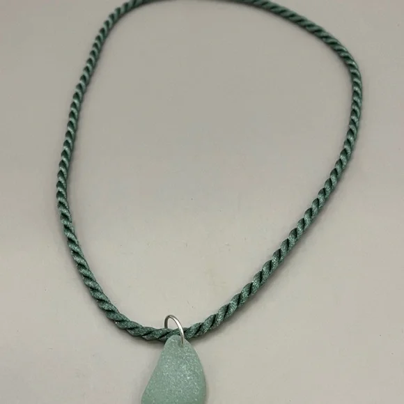 Green Sea Glass Necklace with Braided Cord - Picture 5 of 5